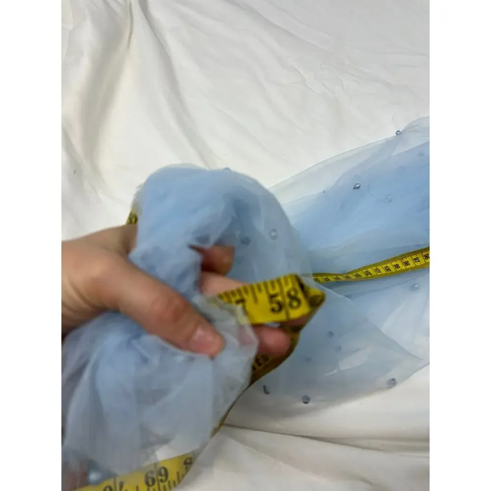 XL Sheer Tulle with Pearl Accents Shawl- Baby Blue 58x36